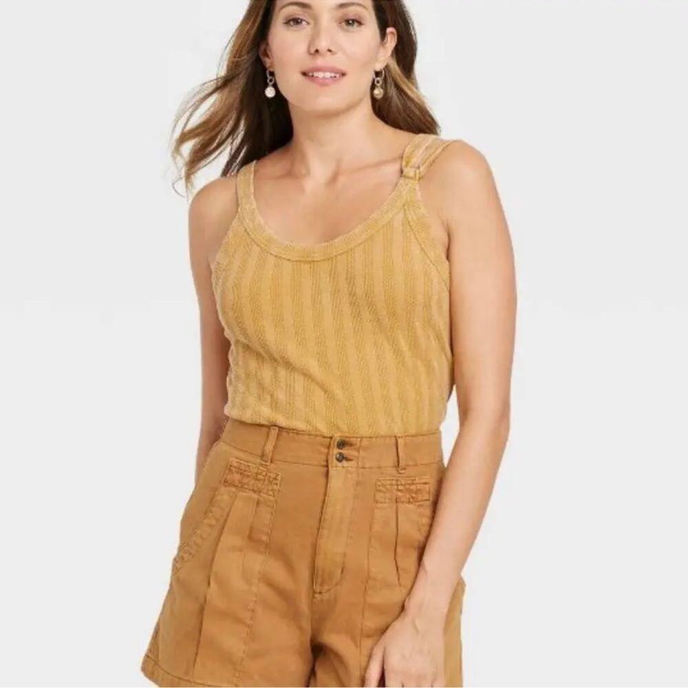 NWT Universal Thread Cami Tank Top Womens‎ 4XL Mustard Yellow Rib Knit Striped - Picture 2 of 5